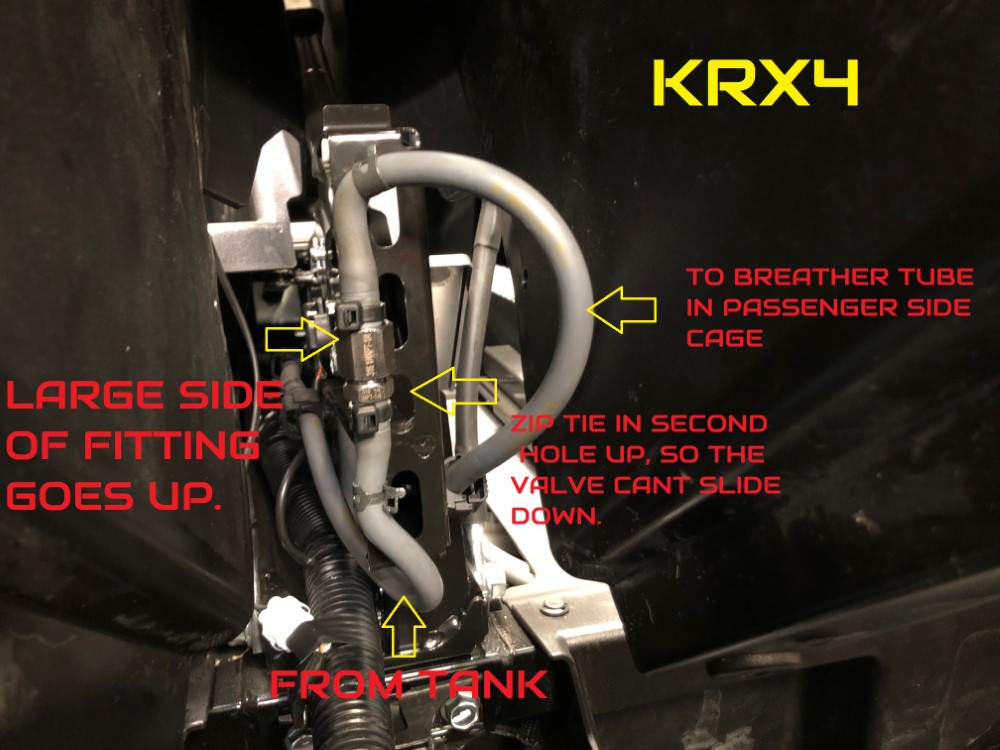 KRX & KRX4 1000 Fuel Tank Vent, Breather, Rollover Valve